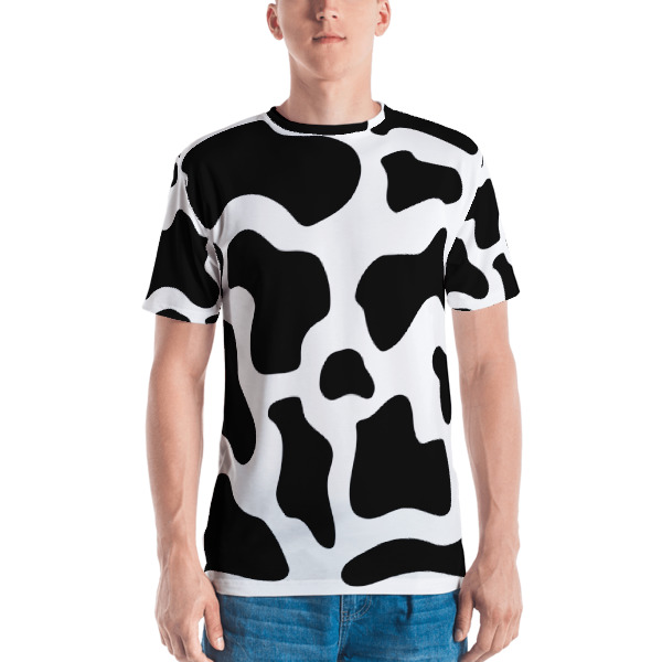 animalworld Halloween Costume Cow Pattern All Over Mens Costume T Shirt with Cow Ears Headband